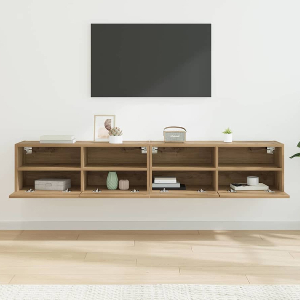 vidaXL 2 Door 2 Shelf Artisan Oak Wide Wall Mounted TV Unit Set of 2 Image 1