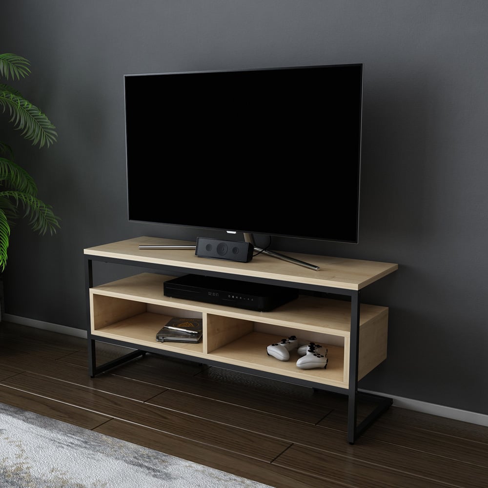 Decorotika Merrion 3 Shelf Black and Oak TV Unit Image 5