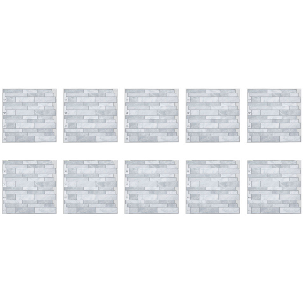 Living and Home Brick Effect Grey Self Adhesive Wall Tile Sticker 10 Pack Image 2