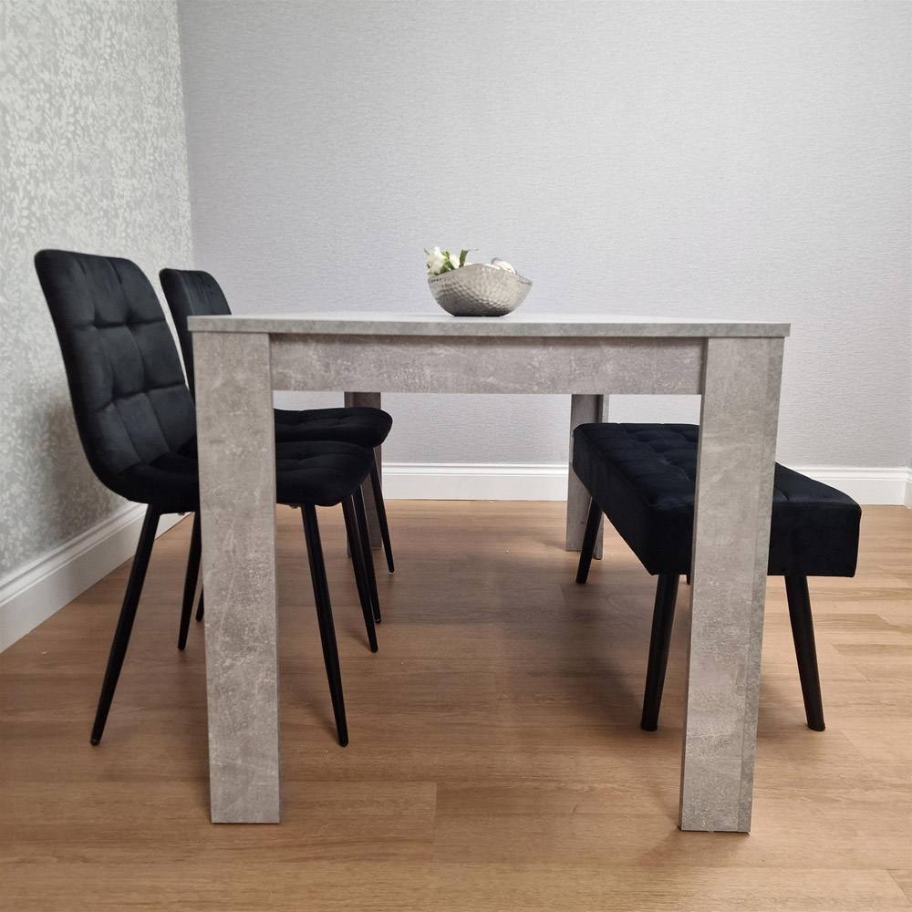 Kosy Koala Rocco 4 Seater Tufted Velvet Dining Set with Bench Stone Grey and Black Image 4