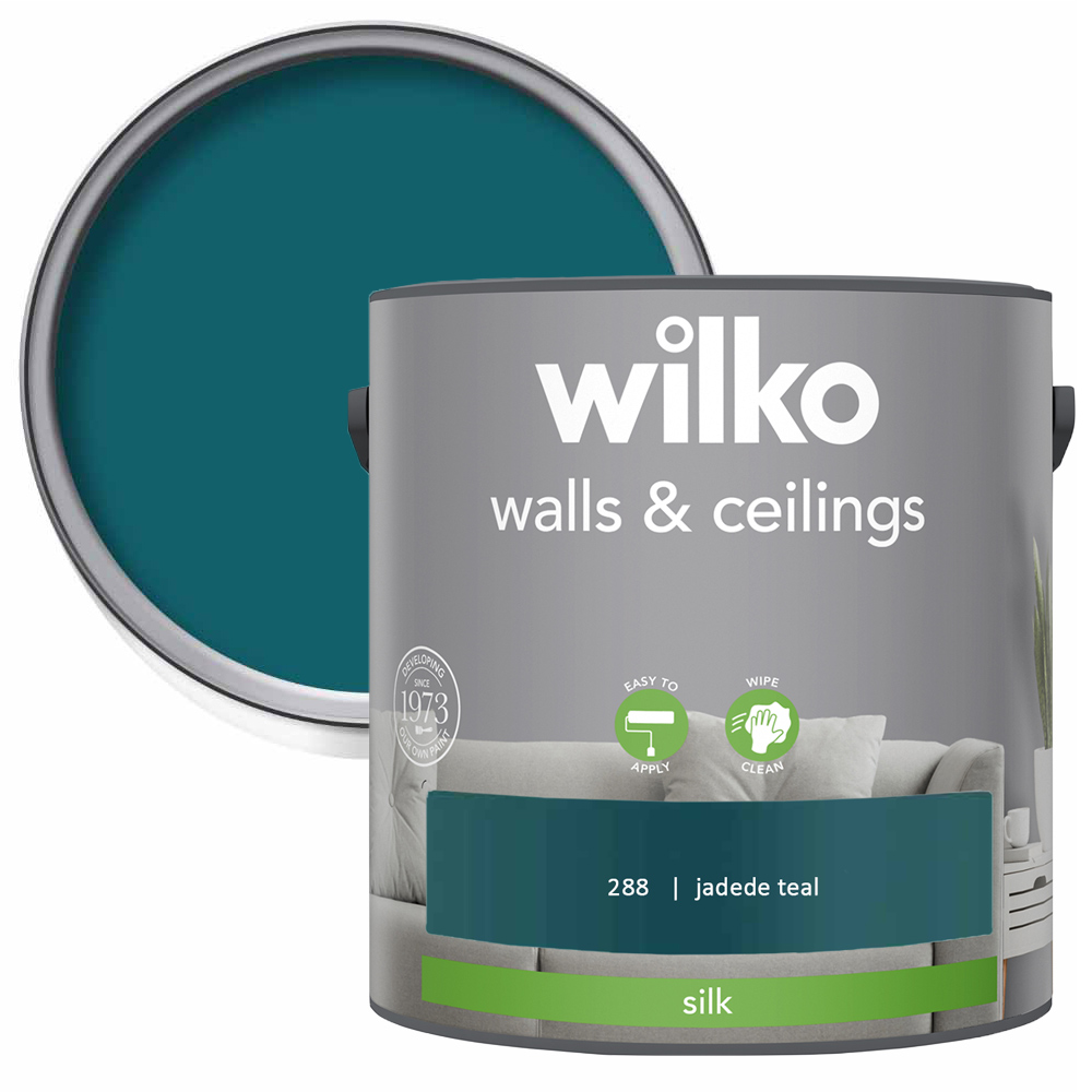 Wilko Walls & Ceilings Jaded Teal Silk Emulsion Paint 2.5L Image 1