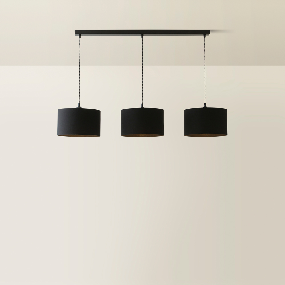 ValueLights Reni Black Fabric Drum Shade 3 Drop Bar Black Diner LED Ceiling Light Image 5