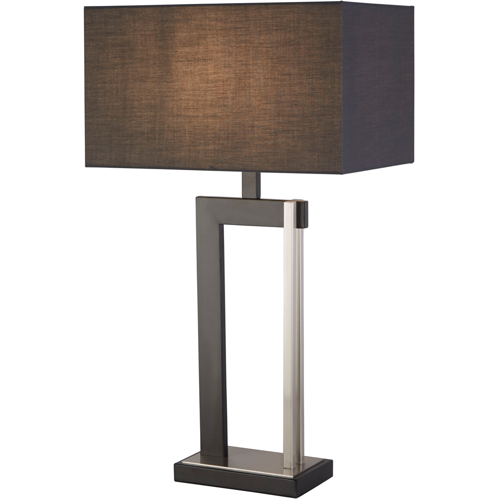 Lighting Collection Dunbar Black Fabric Shade Satin Nickel Geometric Table Lamp Image 3