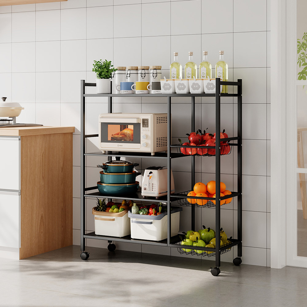 Living and Home 4-Tier Black Microwave Storage Rack on Wheel Image 7