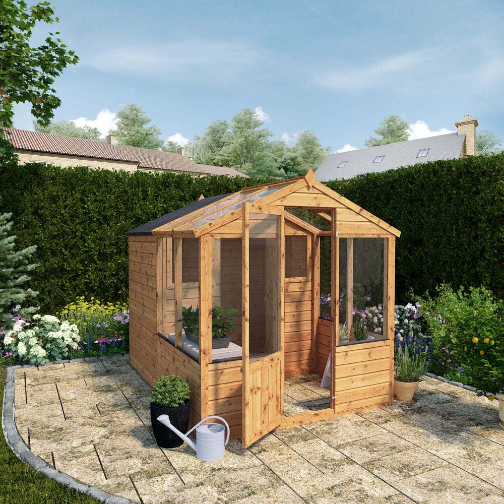 Mercia Wooden 8 x 6ft Traditional Apex Greenhouse Combi Shed Image 2