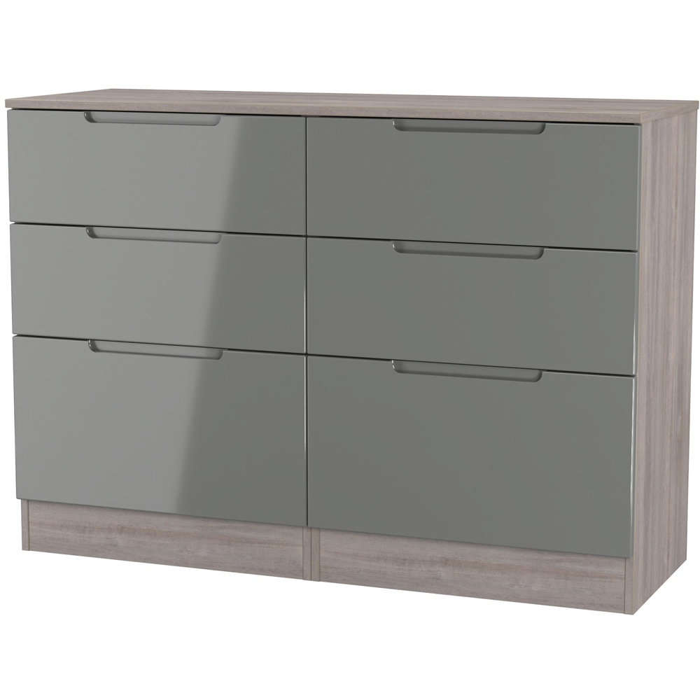 Crowndale Milan 6 Drawer Grey Gloss and Grey Oak Wide Chest of Drawers Ready Assembled Image 4