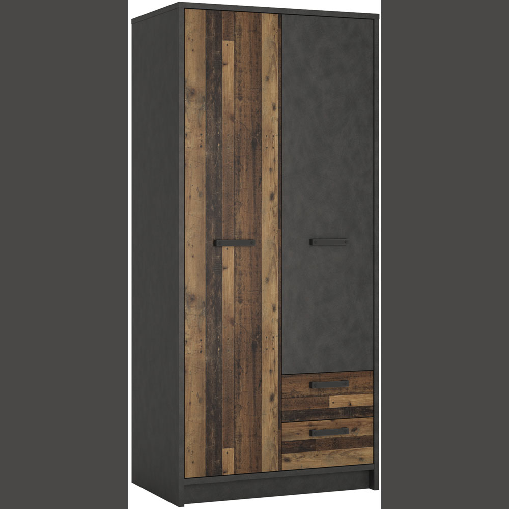 Florence Brooklyn 2 Door 2 Drawer Walnut and Dark Matera Grey Wardrobe Image 2