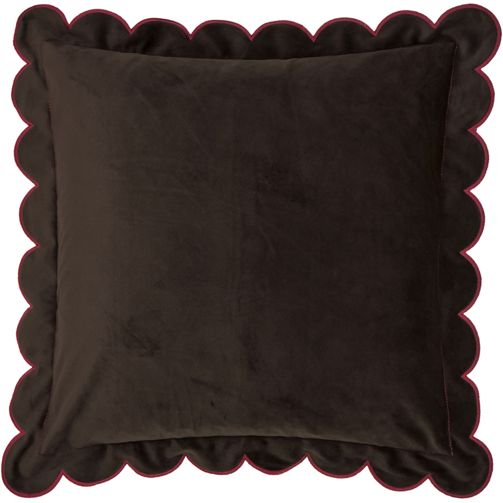 Furn Lil Chocolate and Burgundy Scallop Velvet Cushion 45 x 45cm Image 1