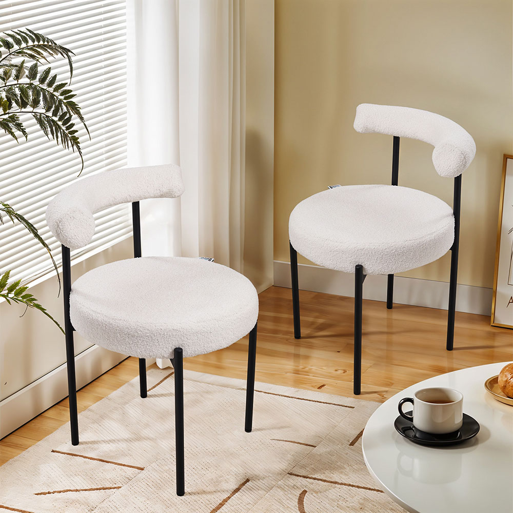 Living and Home Set of 2 White Sherpa Fleece Upholstered Dining Chair Image 7