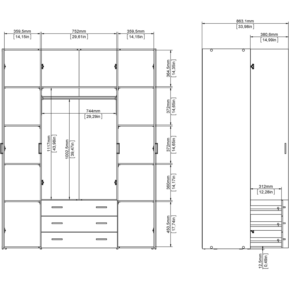 Florence Space 4 Door 3 Drawer Oak Wardrobe Image 8