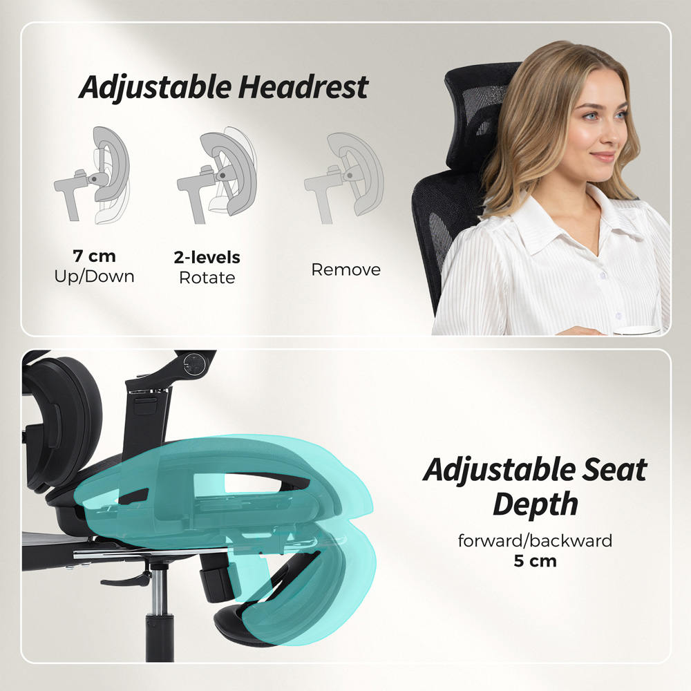 Portland Black Mesh Ergonomic Office Chair with Lumbar Support and 6D Armrests Image 6