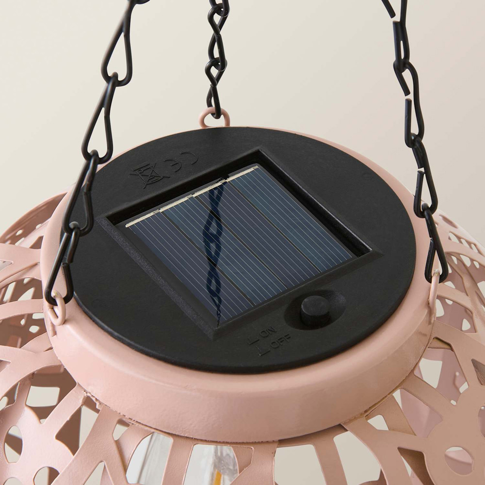 ValueLights Blush Pink Artichoke Solar LED Hanging Outdoor Lantern Light Image 3