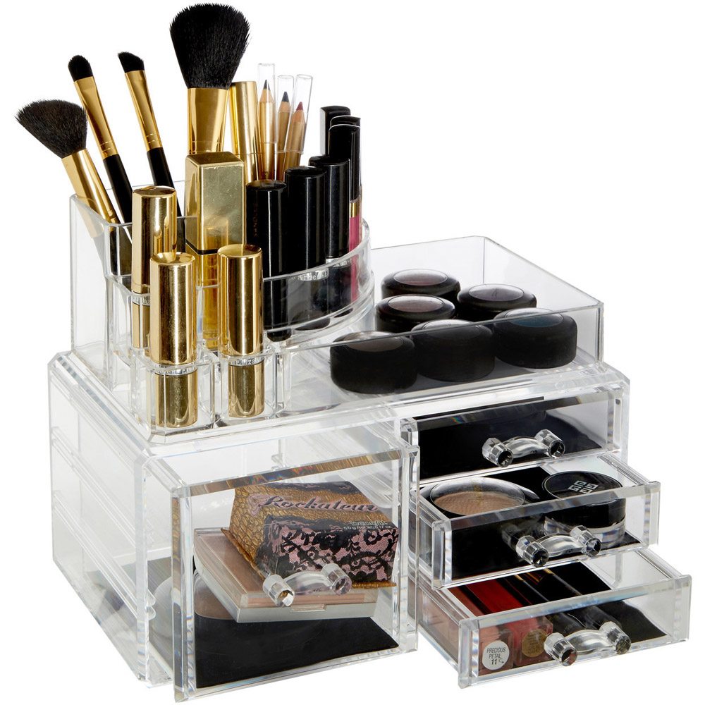 Premier Housewares Clear 3 Small and 1 Large Drawers Cosmetic Organiser Image 3
