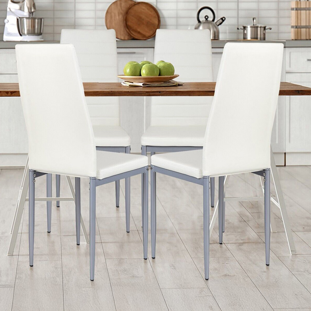 Costway Set of 4 White Upholstered High Back Dining Chairs Image 1