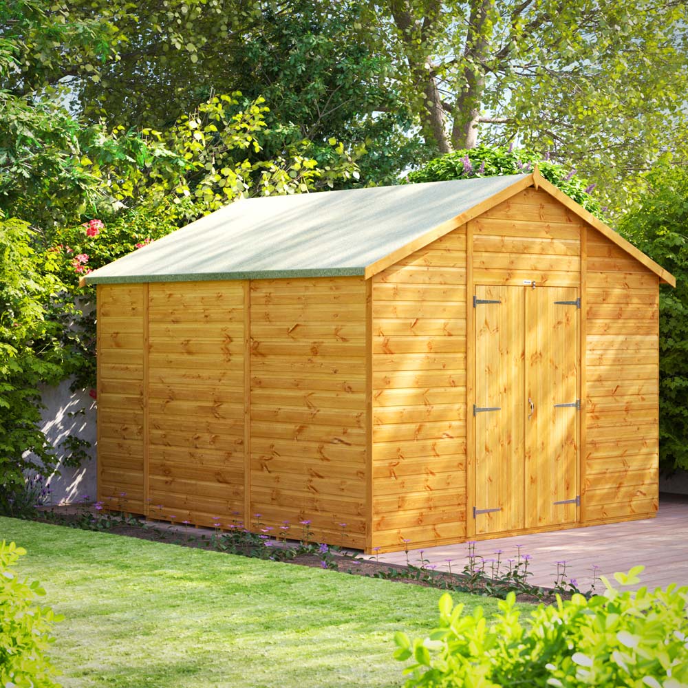 Power Sheds 10 x 10ft Double Door Apex Wooden Shed Image 2