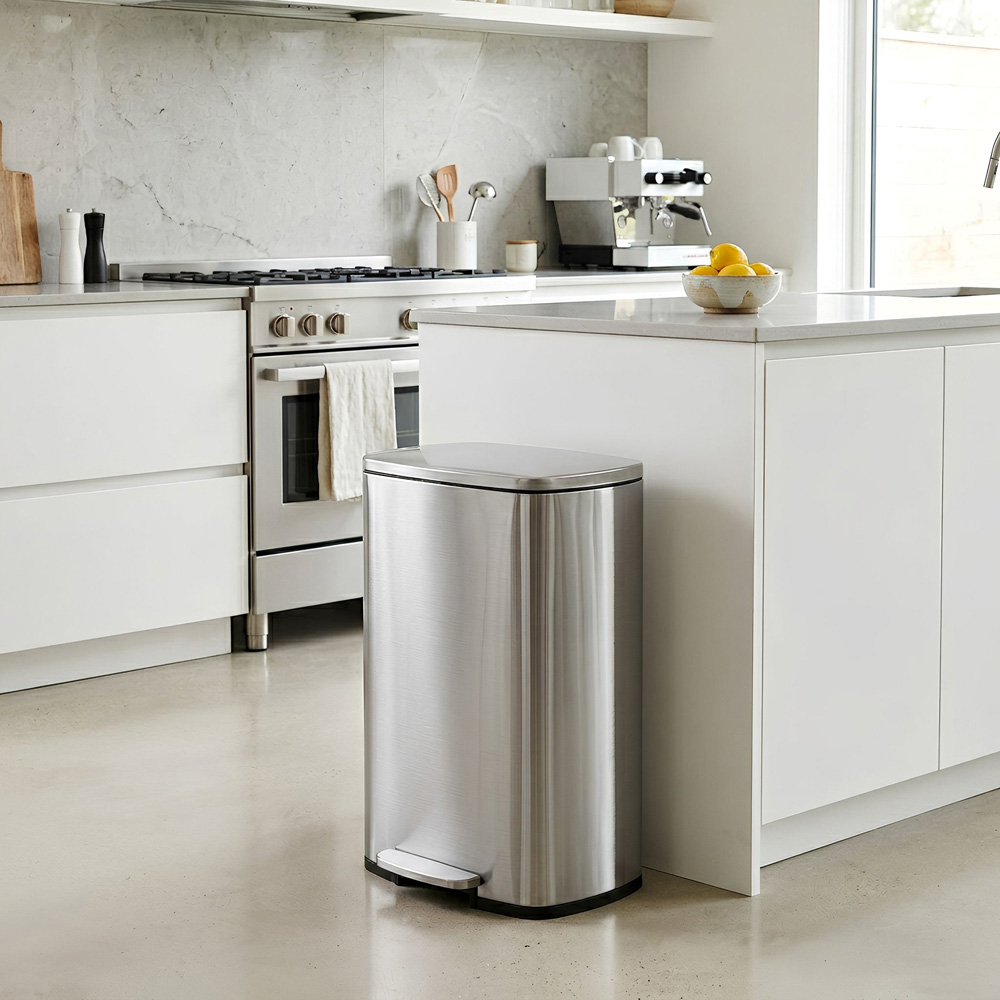 Harbour Housewares Brushed Square Stainless Steel Kitchen Pedal Bin 50L Image 2
