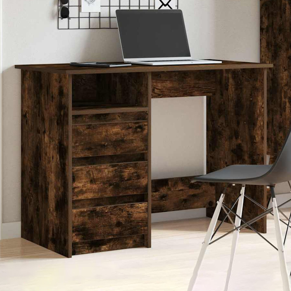 vidaXL 3 Drawer Single Shelf Computer Desk Smoked Oak Image 1