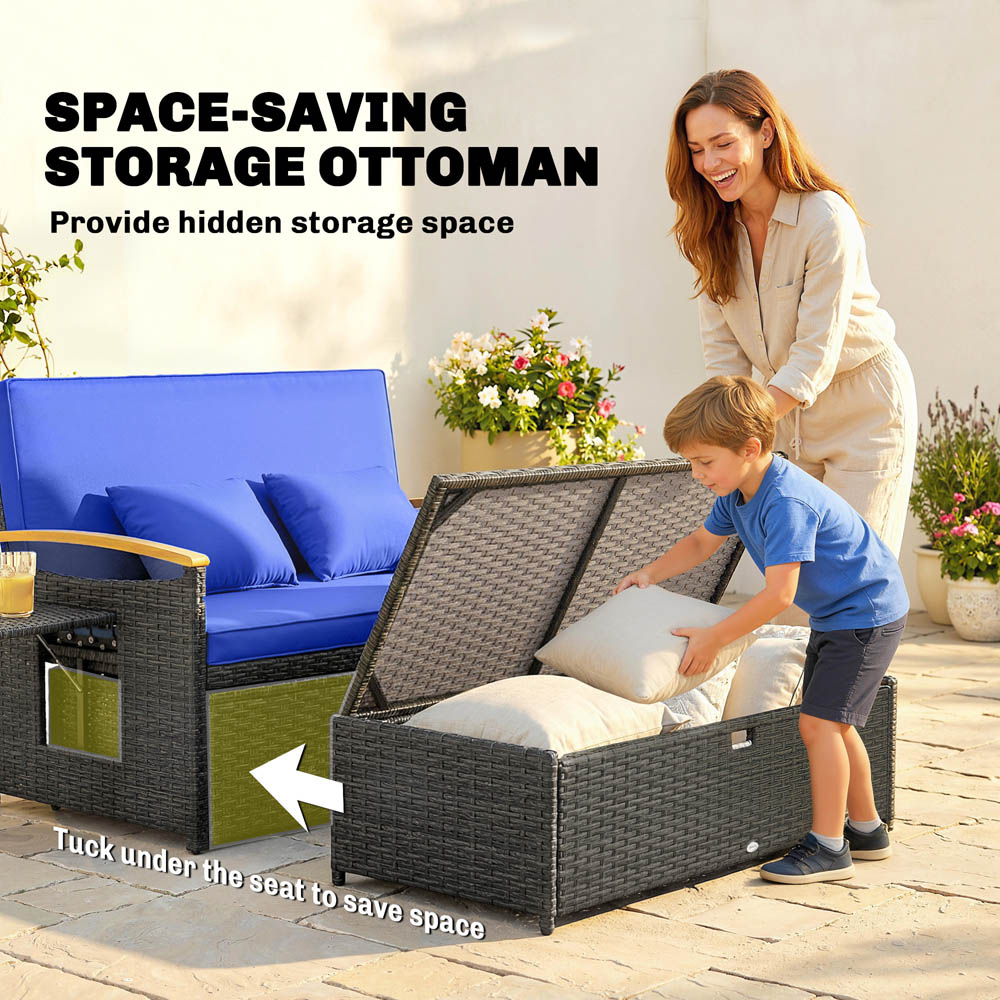 Outsunny 2 Seater Brown Garden Rattan Daybed with Ottoman Image 8