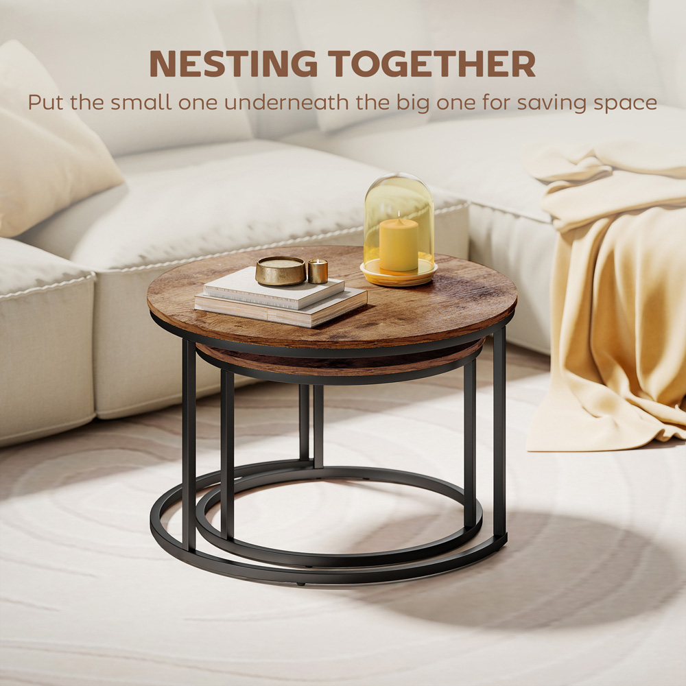 Portland Rustic Brown Round Nest of Tables Set of 2 Image 7
