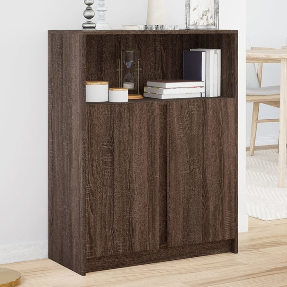 vidaXL 2 Door Single Shelf Brown Oak LED Sideboard Image 1