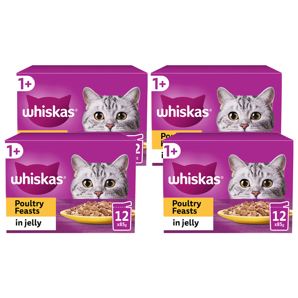 Whiskas Poultry in Jelly Adult Wet Cat Food Pouches 85g Case of 4 x 12 Pack Image 1