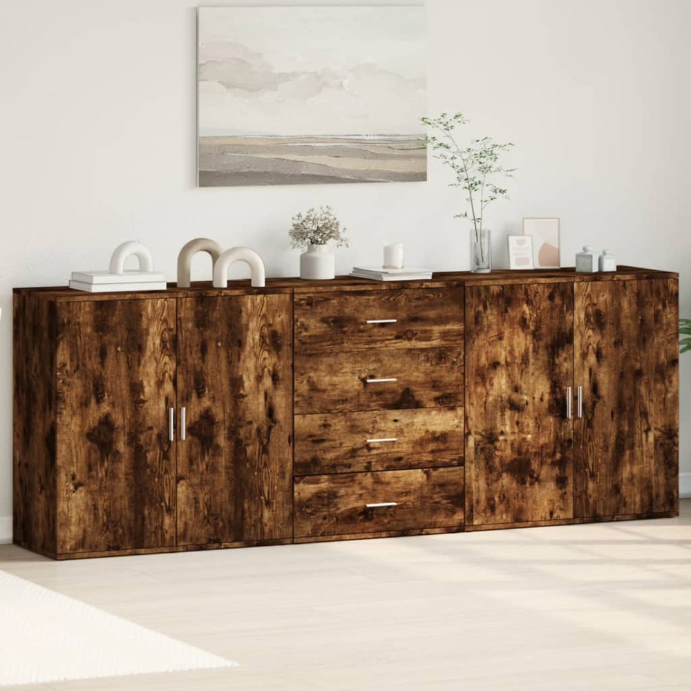 vidaXL 4 Door 4 Drawer Smoked Oak Sideboard Image 1