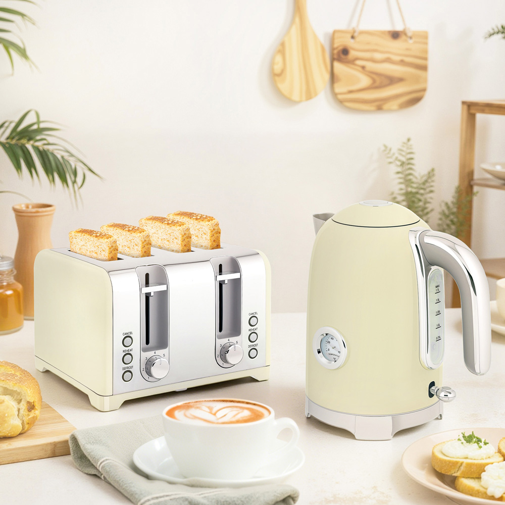 HOMCOM 800-289V70CW Cream Retro 1.7L Kettle and 4 Slice Toaster Set 3000W Image 2