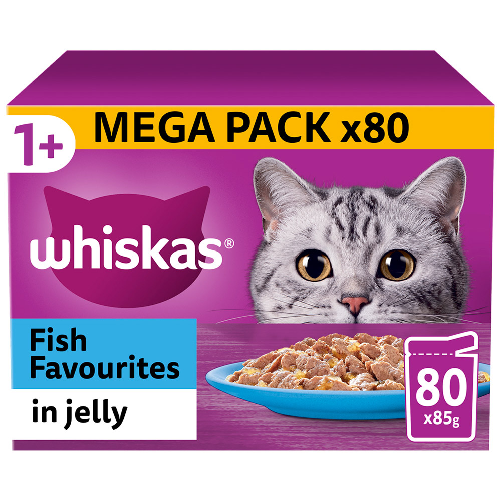 Whiskas Adult Wet Cat Food Pouches Fish Selection in Jelly 80 x 85g Image 1