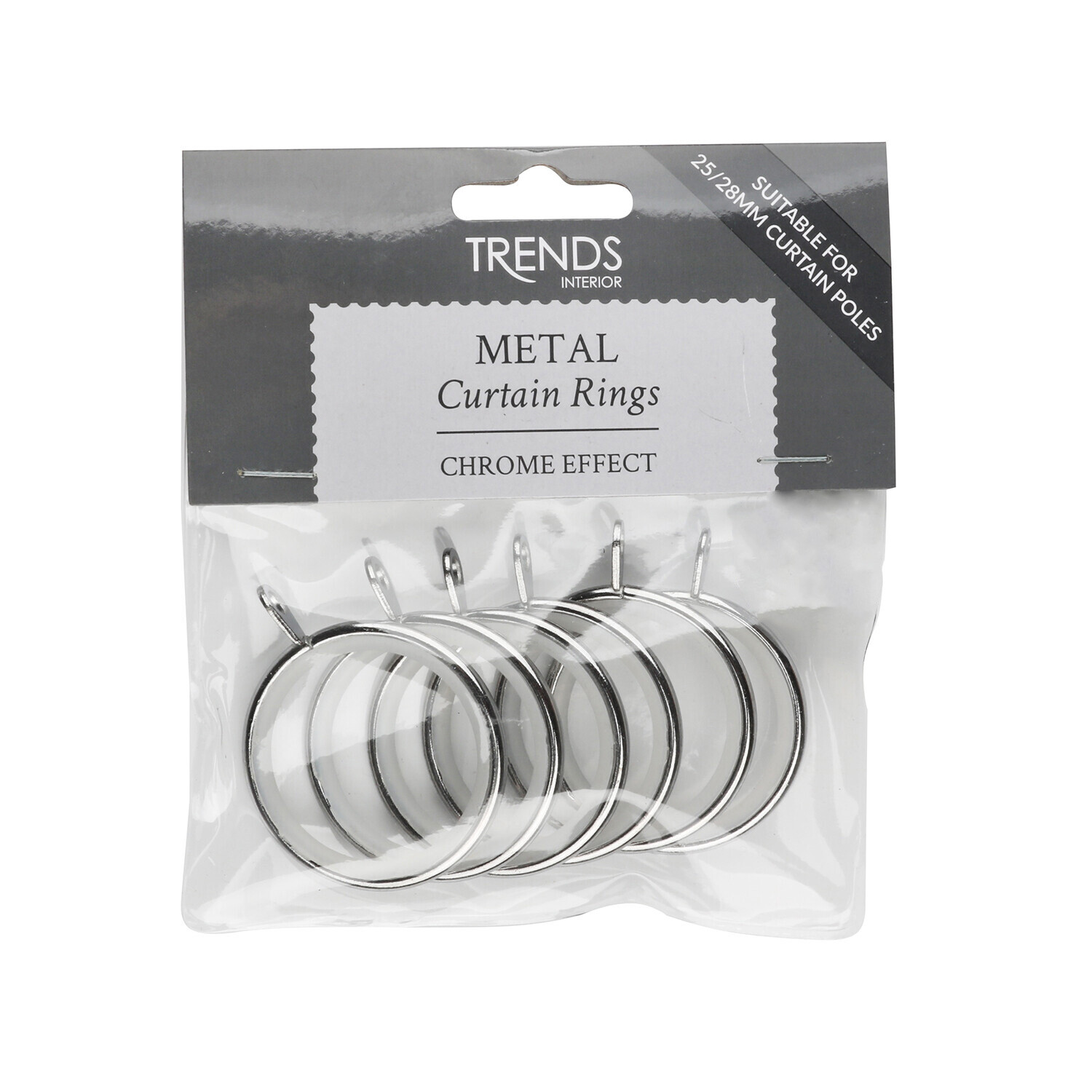 Trends Chrome Metal Curtain Rings 25-28mm Image 1