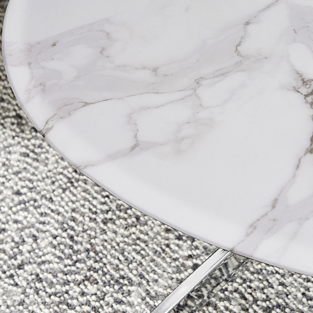 Furniturebox Arona Round White Marble Effect Glass Coffee Table with Silver Legs Image 2