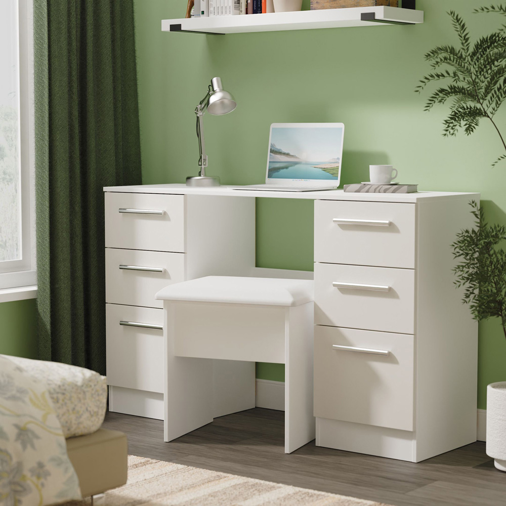 Crowndale Contrast 6 Drawer Grey Matt and White Kneehole Desk Ready Assembled Image 7