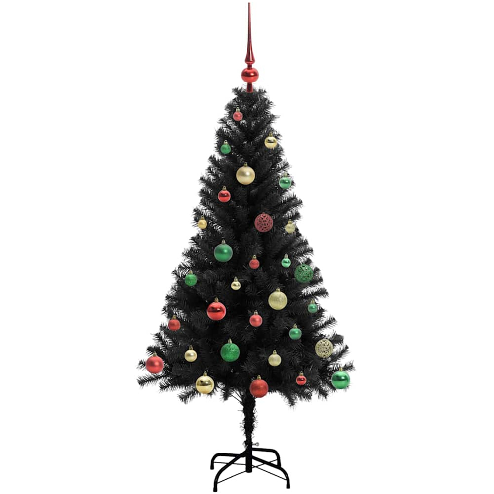 vidaXL Pre-Lit Multicolour Baubles Black Artificial Christmas Tree 5ft Image 4
