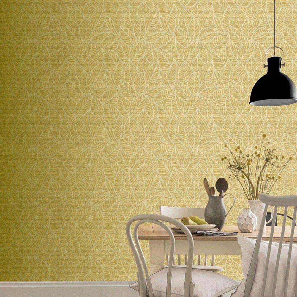 Arthouse Leaf Lines Ochre Wallpaper Image 3