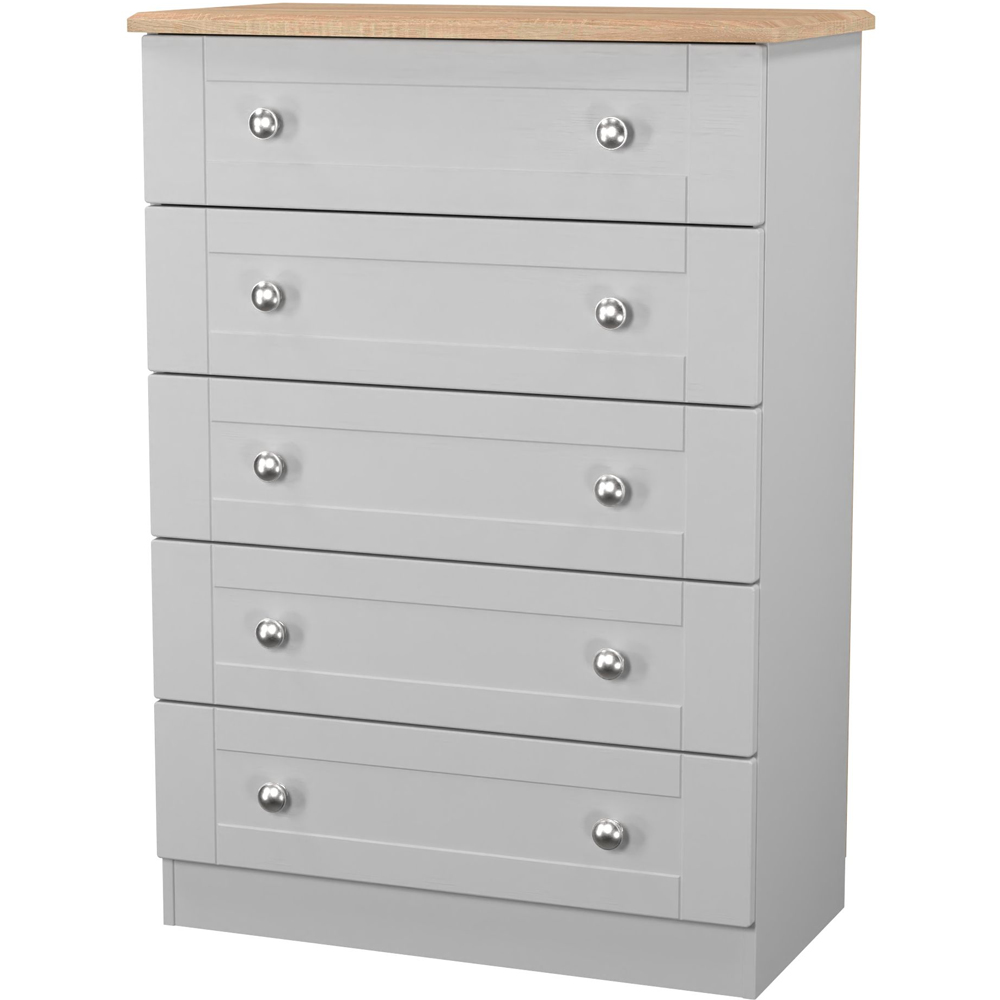 Crowndale Sussex 5 Drawer Grey Ash and Bardolino Oak Chest of Drawers Ready Assembled Image 3
