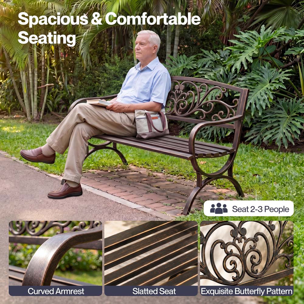 Levede 2-3 Seater Bronze Butterfly Metal Garden Bench Image 6