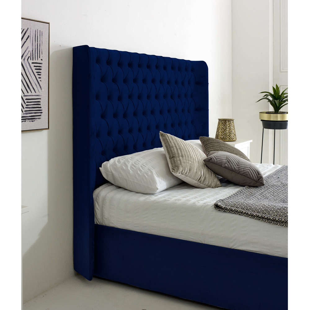 Eleganza Home Woodlake Single Blue Plush Velvet Bed Frame with Chesterfield Headboard Image 2