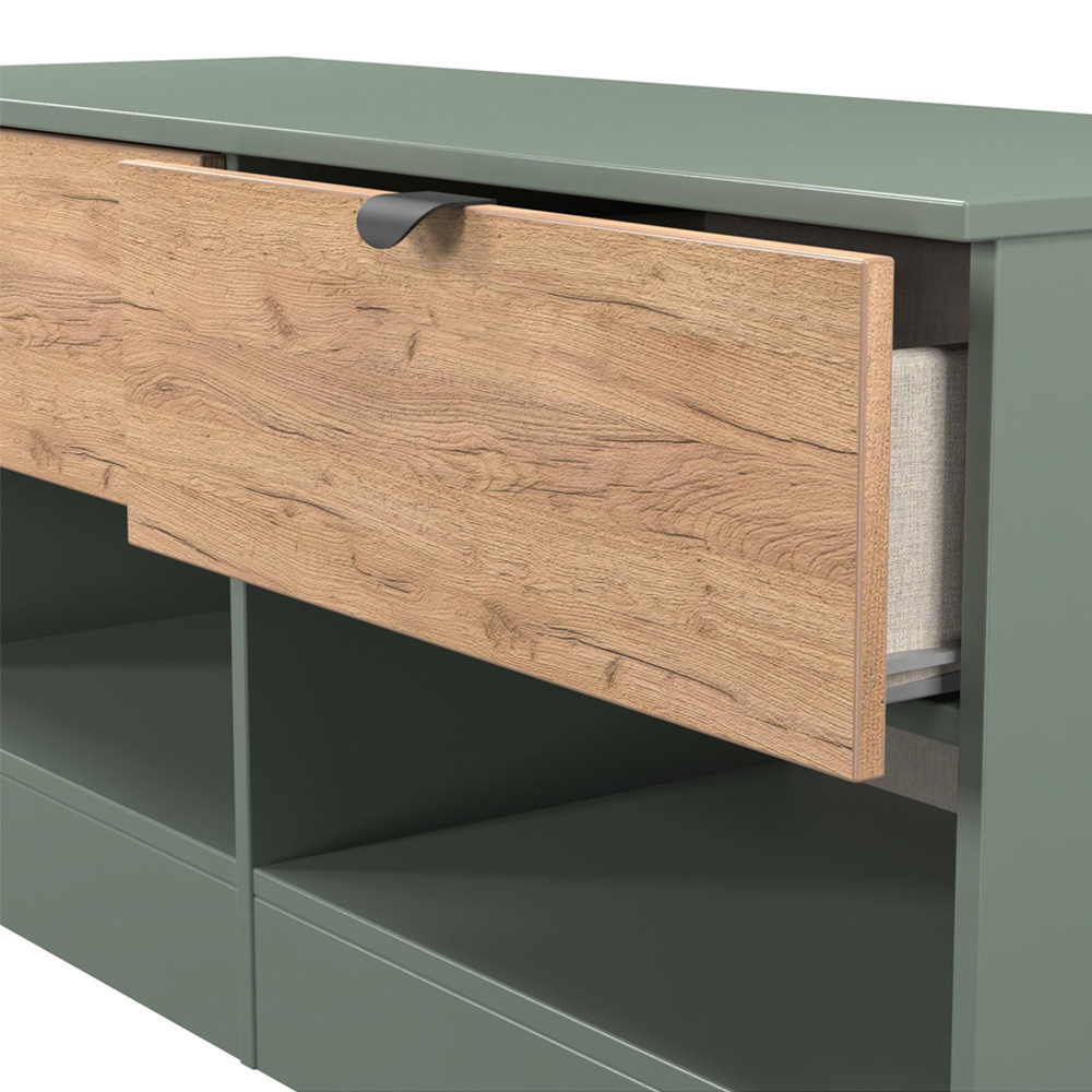 Crowndale Bora 2 Drawer 2 Shelf Gold Oak and Reed Green Storage Unit Image 5