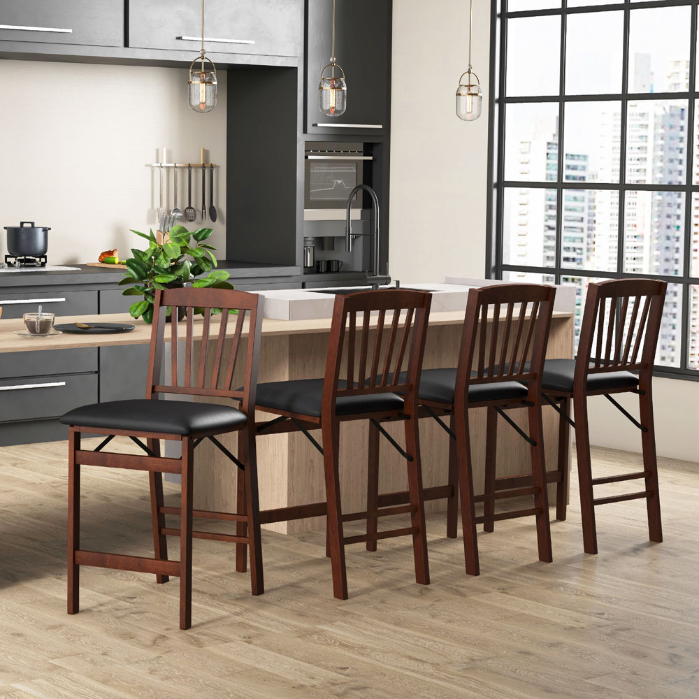 Costway Brown Wooden Island Stool Set of 2 Image 5