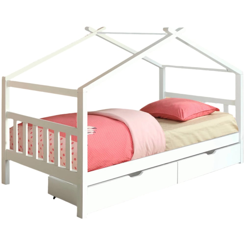 Brooklyn Single White Wooden House Storage Bed Image 2