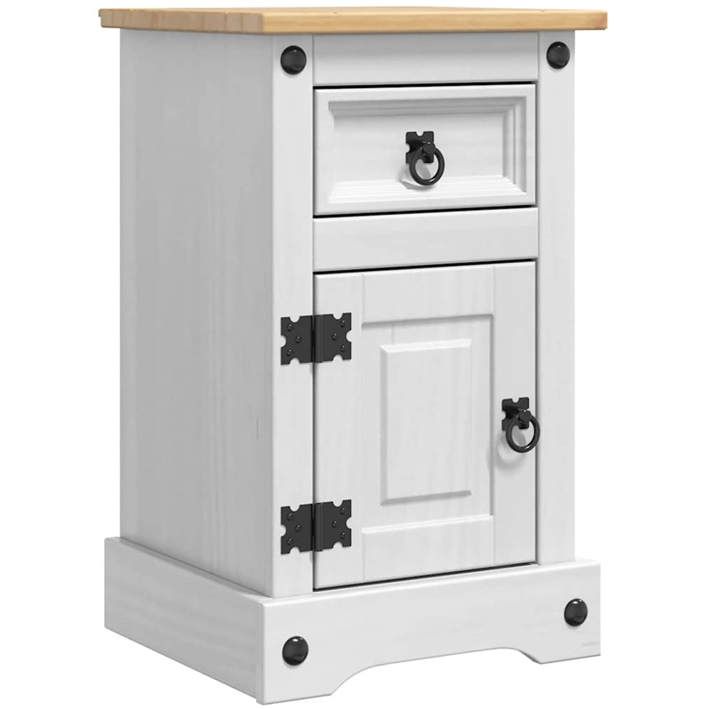 vidaXL Corona Single Door Single Drawer White Solid Pine Wood Bedside Table Image 2