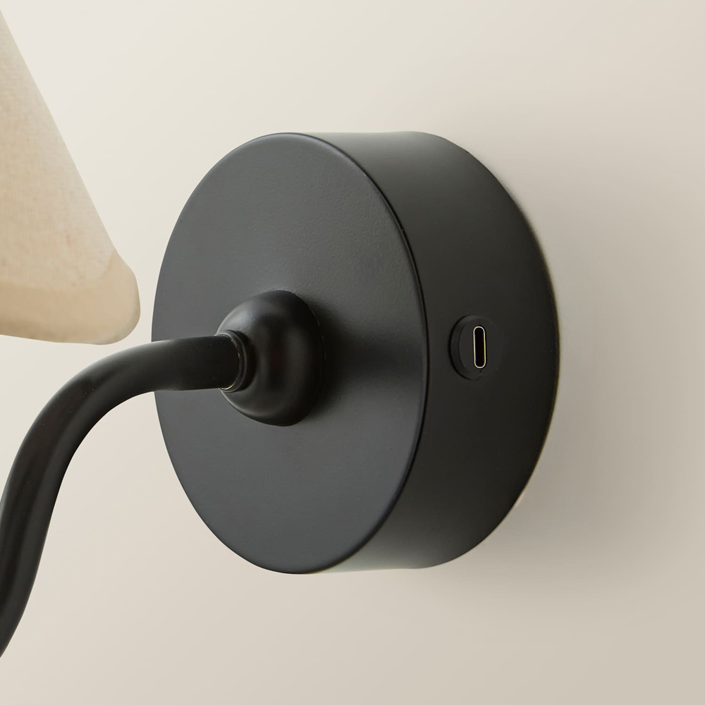 ValueLights Lowe Natural Scallop Flower Shade Black Rechargeable Wall Light with Bulb Image 5