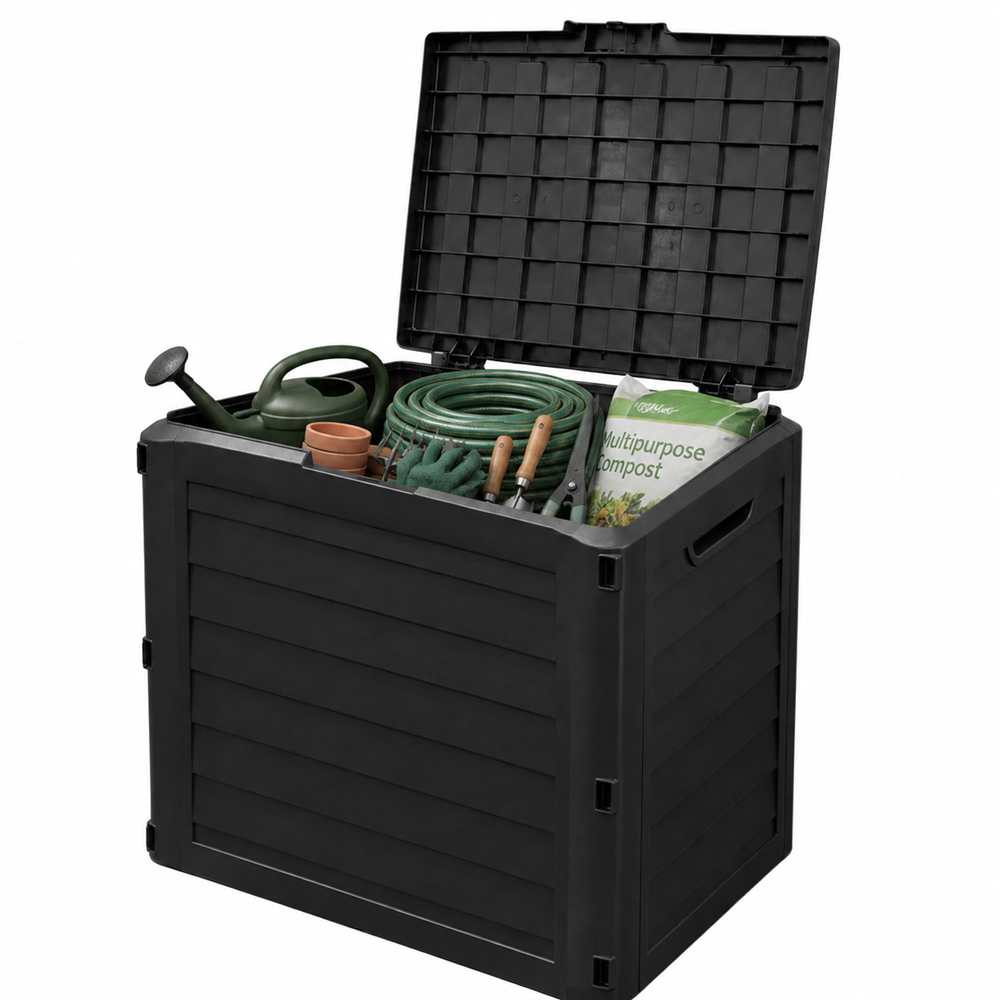 Neo 140L Black Wood-Effect Lockable Weather-Resistant Garden Storage Box Image 3