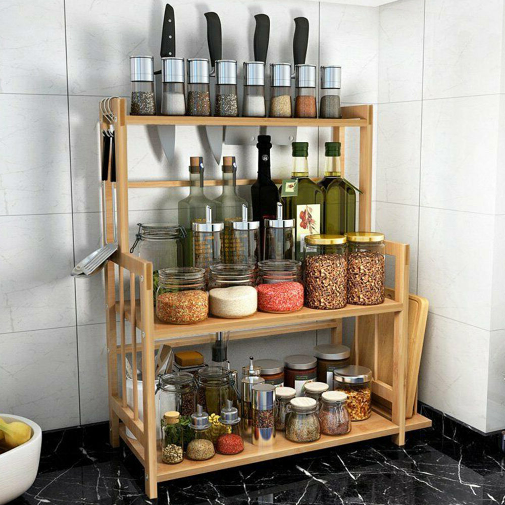 Living And Home WH1053 Natural Bamboo Multi-Tier Freestanding Spice Rack Bamboo Image 2
