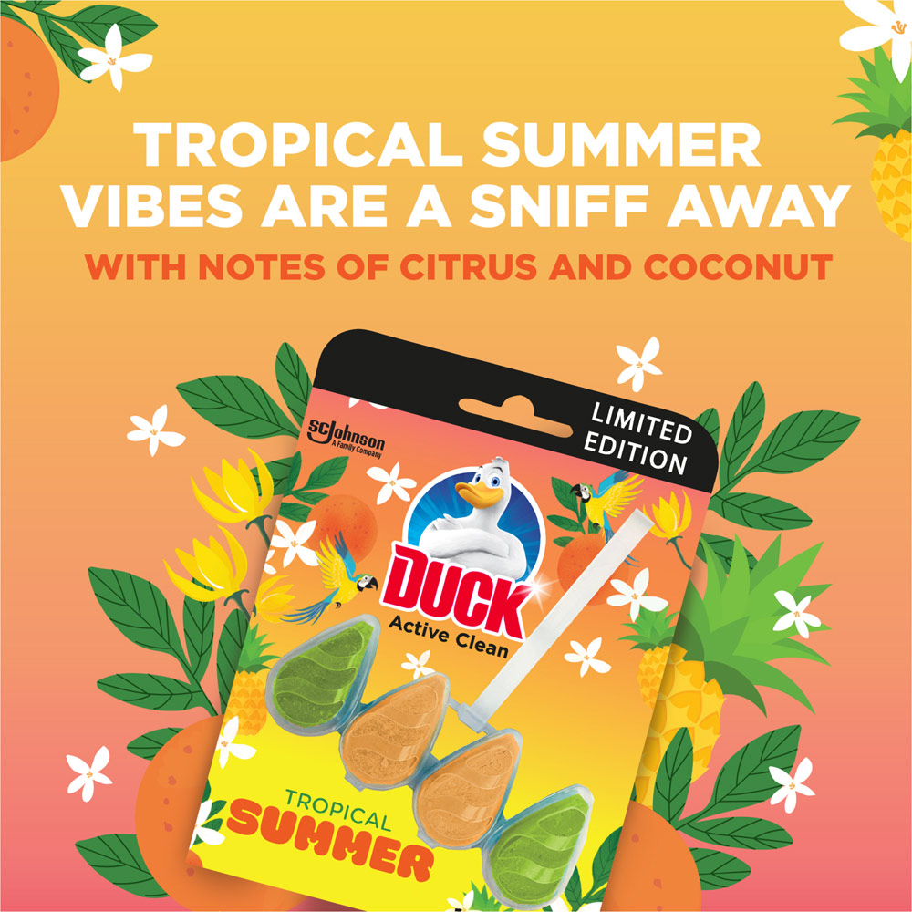 Duck Tropical Summer Active Clean Toilet Rim Block 38.6g Wilko