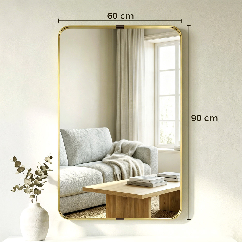 HOMCOM Gold Wall Mounted Rectangular Wall Mirror 90 x 60cm Image 9