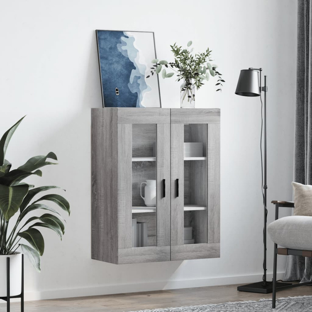 vidaXL 2 Glass Door Grey Sonoma Wall Mounted Cabinet Image 3