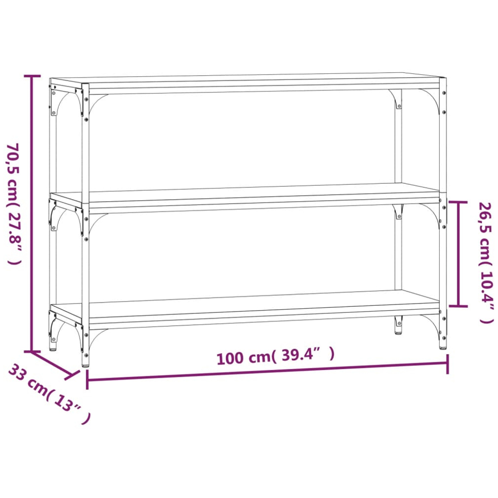 vidaXL 3 Shelf Grey Sonoma Wood and Steel Wide Bookcase Image 9
