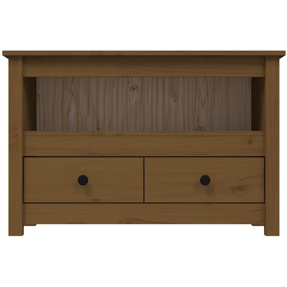 vidaXL 2 Drawer Single Shelf Honey Brown Solid Pine Wood TV Cabinet Image 6