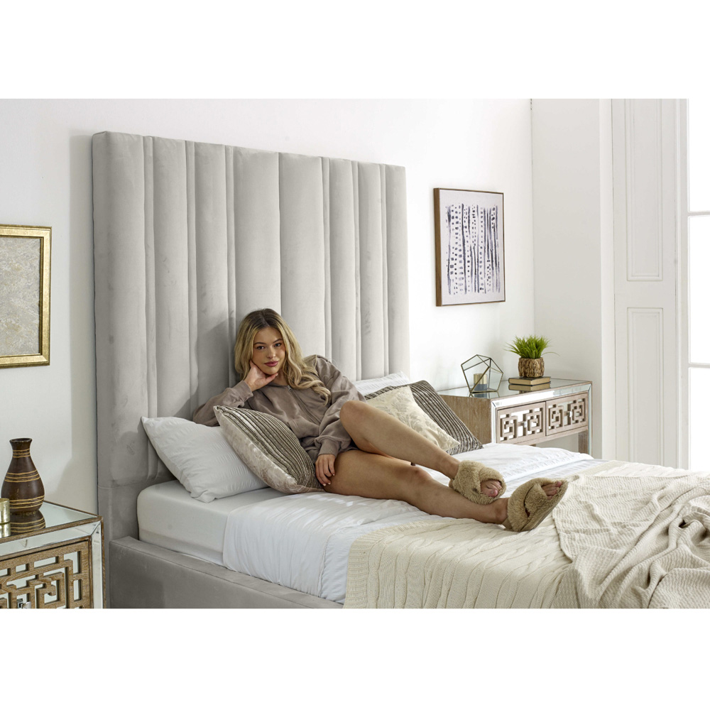 Eleganza Home Wilburn Double Silver Plush Velvet Bed Frame with Headboard Image 2