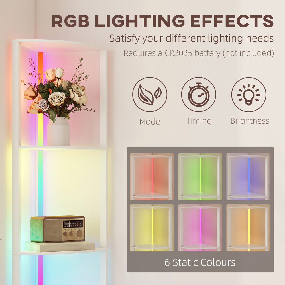 HOMCOM 5 Shelf White Dimmable RGB LED Floor Lamp Image 8